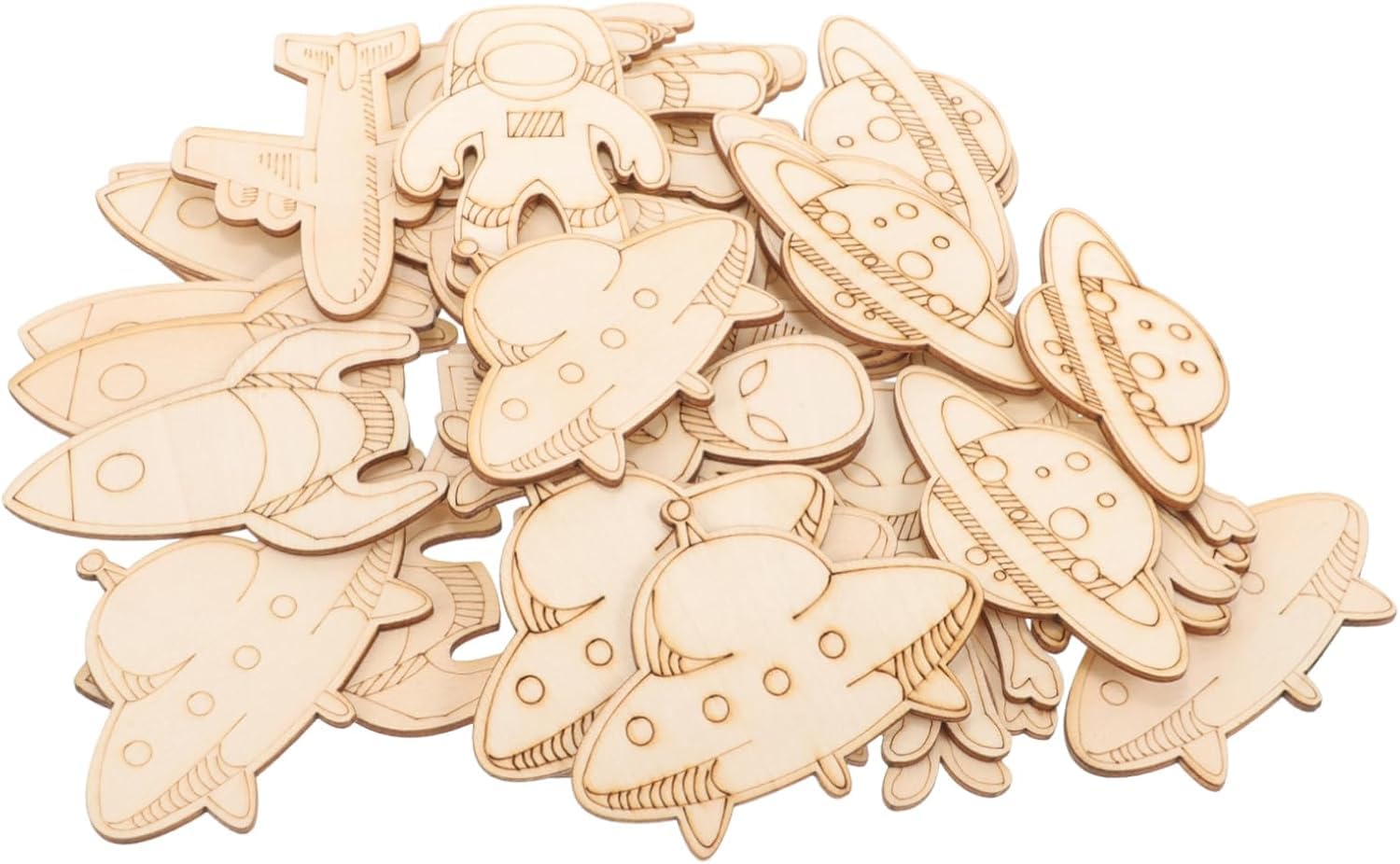 American Elm 30 Pcs DIY Crafts Outer Space Theme Wooden Astronaut Cutouts, Pine Wood, 5 Pcs Each (3.15 X 2.75 Inch)-image-32