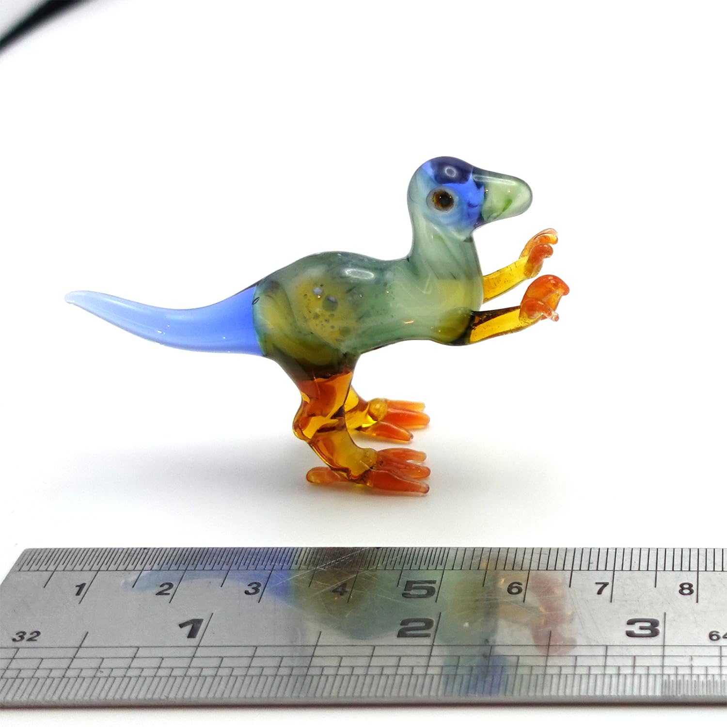 T-rex Tyranozaur, dinozaur, małe miniaturowe figurki, ręcznie malowane dmuchane szkło, sztuka, zwierzęta, kolekcjonerski, prezent, dekoracja domu, wielokolorowe, zielone
