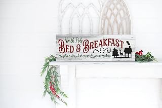 Agriism North Pole Bed and Breakfast Christmas Printed Wood Sign for Porch Living Room Garden Yard Kitchen Farmhouse Coffee Bar Home Decor 6x12 Inch