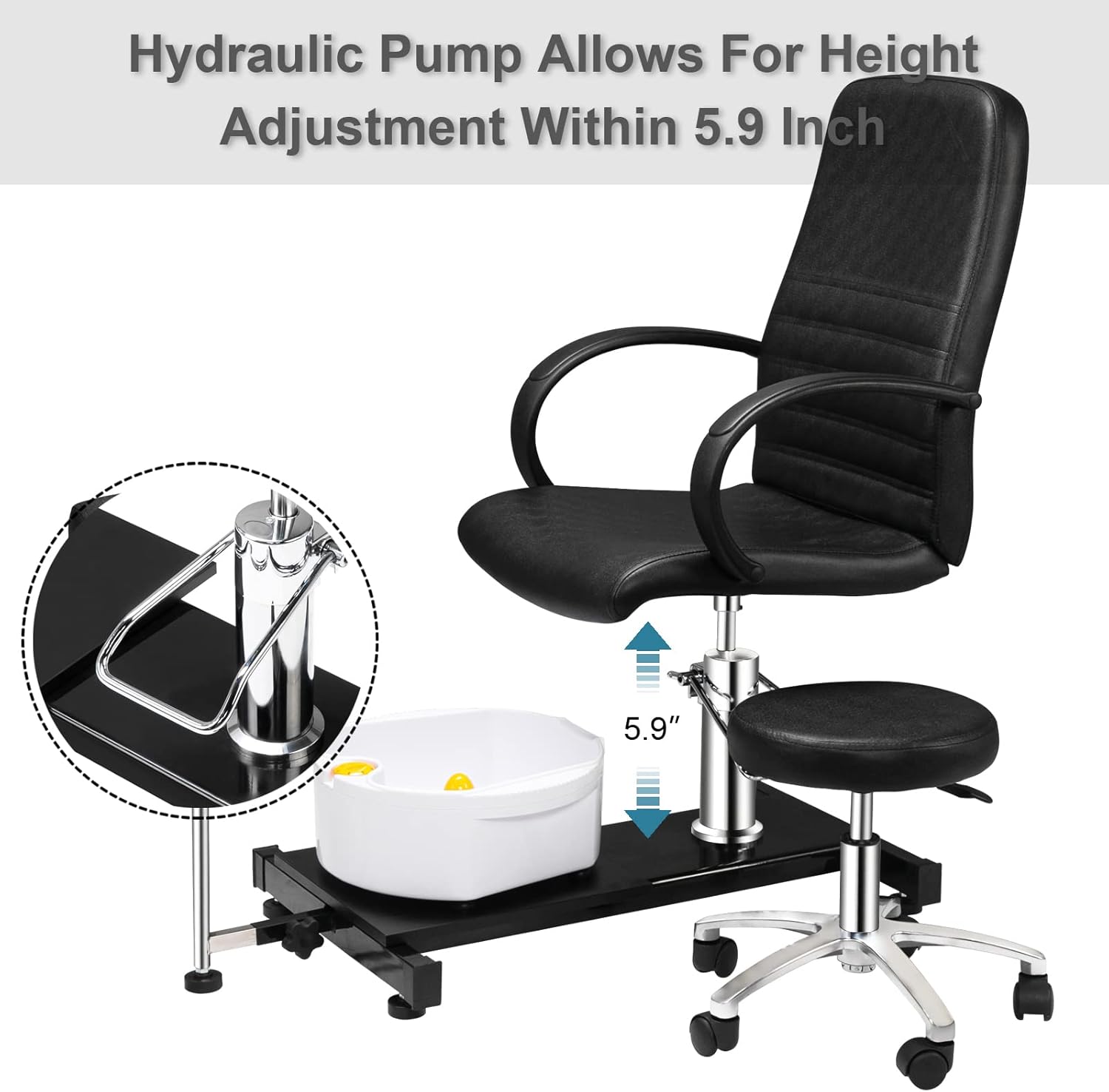 OmySalon Pedicure Chair with Stool & Bubble Massage Foot Bath, Hydraulic Pedi Chair for Nail Tech, Beauty Spa Salon Unit Station Technician Supplies