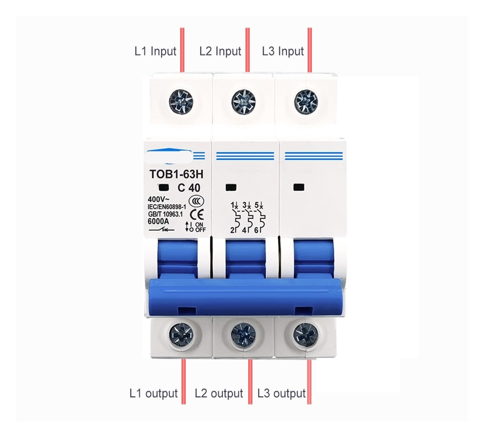 Interruttore magnetotermico 3P AC TOB1-63H Curva C 230/400V~ 50HZ/60HZ(20A)