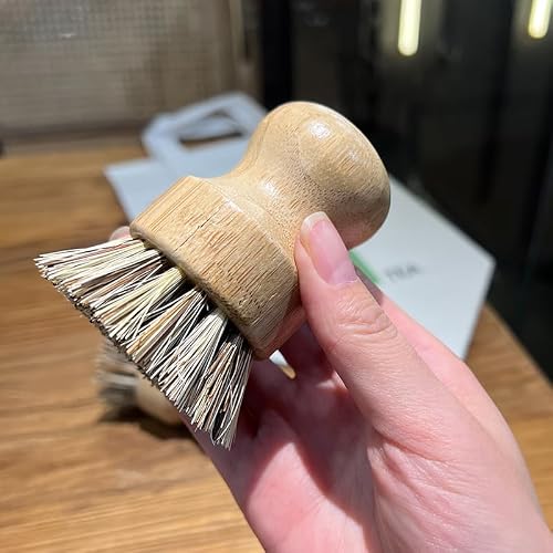 Bamboo Dish Brush - 6 Pcs Hard Natural Bamboo Wok Brush, Dish Scrub Brush, Pot Scrubber, Dish Scrubber Brush, Dishwashing Brush with Handle for Cleaning Pans, Pots and Sink