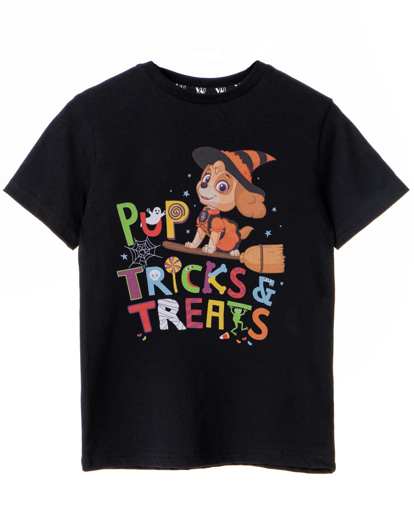 Paw Patrol Girls Black - Tricks & Treats T-Shirt | Trick Or Treats Black Graphic Tee For Children | Witch Skye Fun Short Sleeve Top | Cute & Spooky Halloween Cartoon Gift