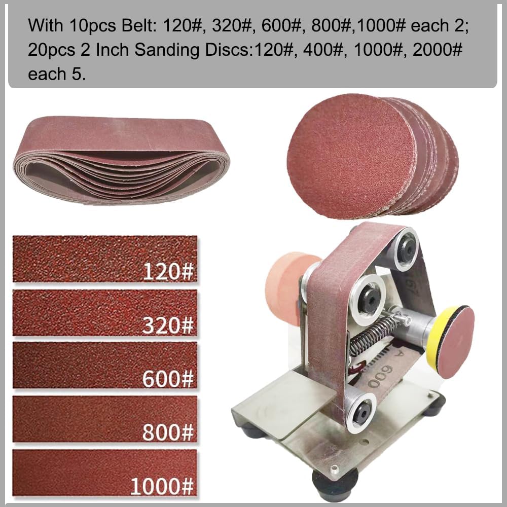 Electric Mini Belt Sander Polishing-Grinding Sharpener, 13 x 1.2inch Power 7 Adjustable Speed Multifunctional Mini Bench Belt Grinder Kit for Metal Knife Wood Polishing