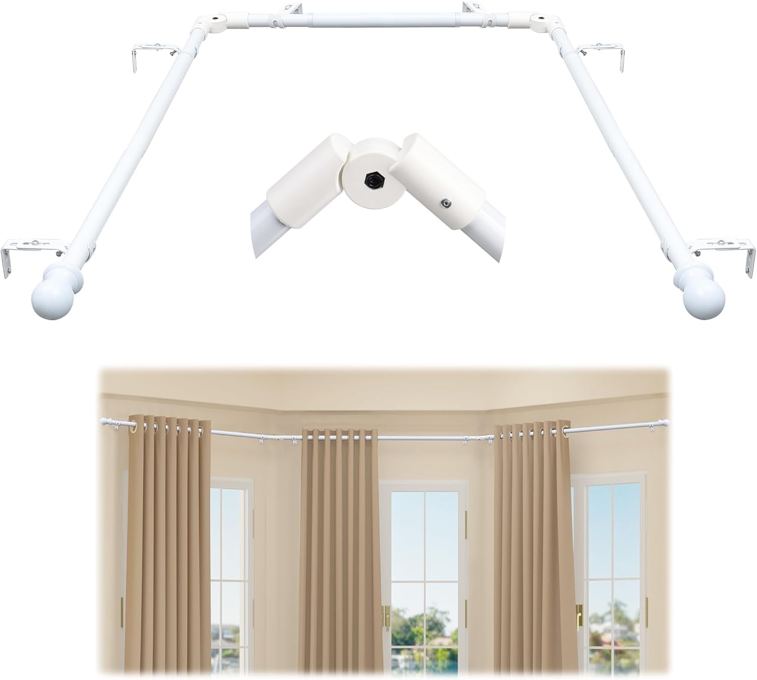 Bay Window Curtain Poles, 76-460 cm Corner Curtain Pole Set
