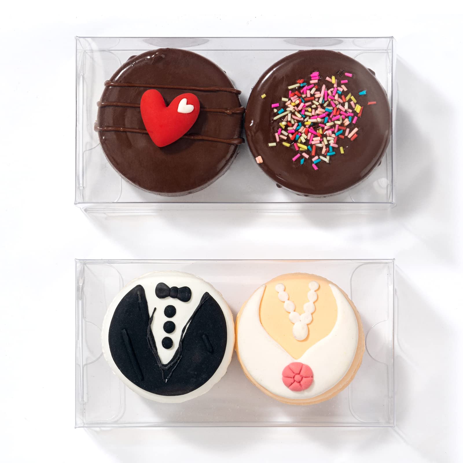 RomanticBaking Macaron-Boxen für 2 Mini-Leckerli-Boxen mit Schokoladenüberzug, Schokoladentrüffel, Broweine und Gebäck, 10,6 x 5,5 x 3,5 cm, 50 Stück