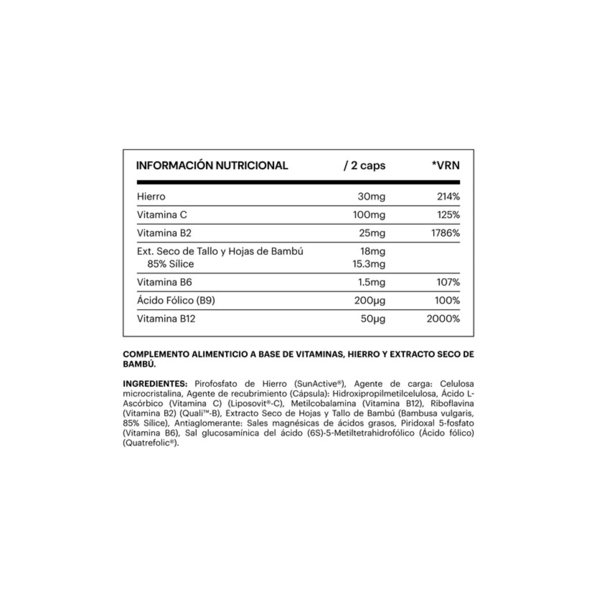 Hierro Alta Absorción con Vitamina C y Vitaminas B 30 mg Hierro Endosomal (SunActive®) + B12 + B6 y Ácido Fólico Alta Tolerancia Digestiva 60 Cápsulas be levels Iron+