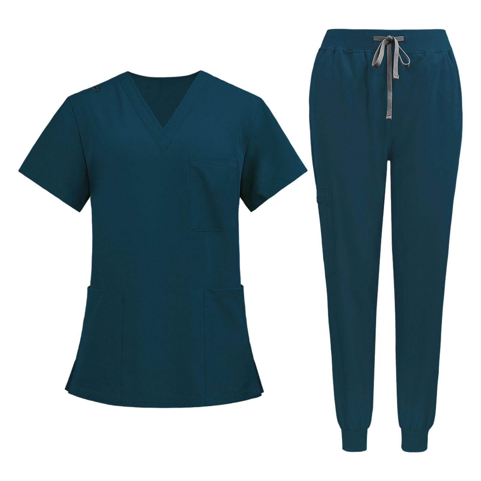 kowaku Uniforme de Enfermera Set Completo Mujer Blusa Pantalón Poliéster Transpirable con Gancho para Y Bolsillos Adecuado para Trabajo Sanitario