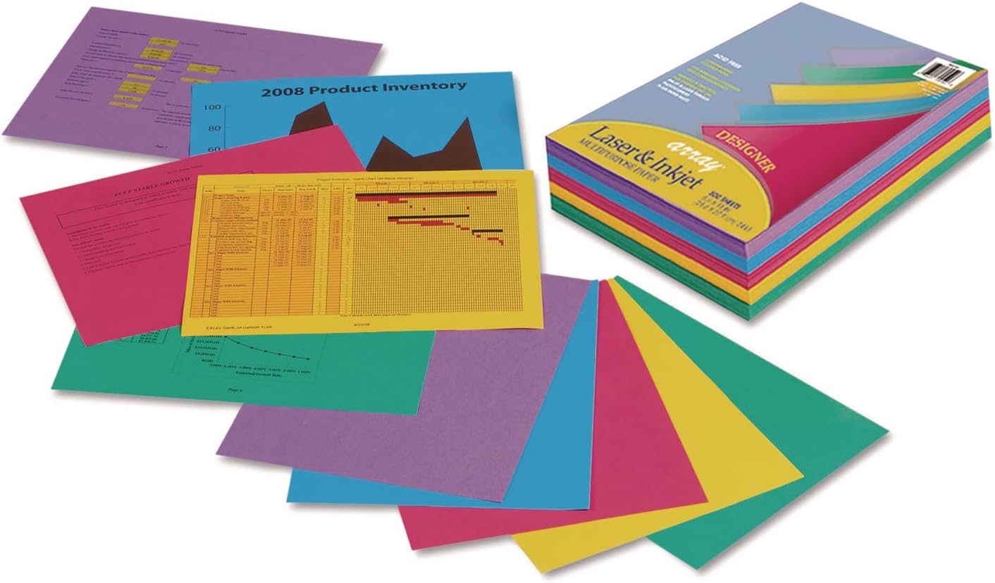 Pacon 101346 Array Colored Bond Paper, 24lb, 8-1/2 x 11, Assorted Designer Colors, 500/Ream