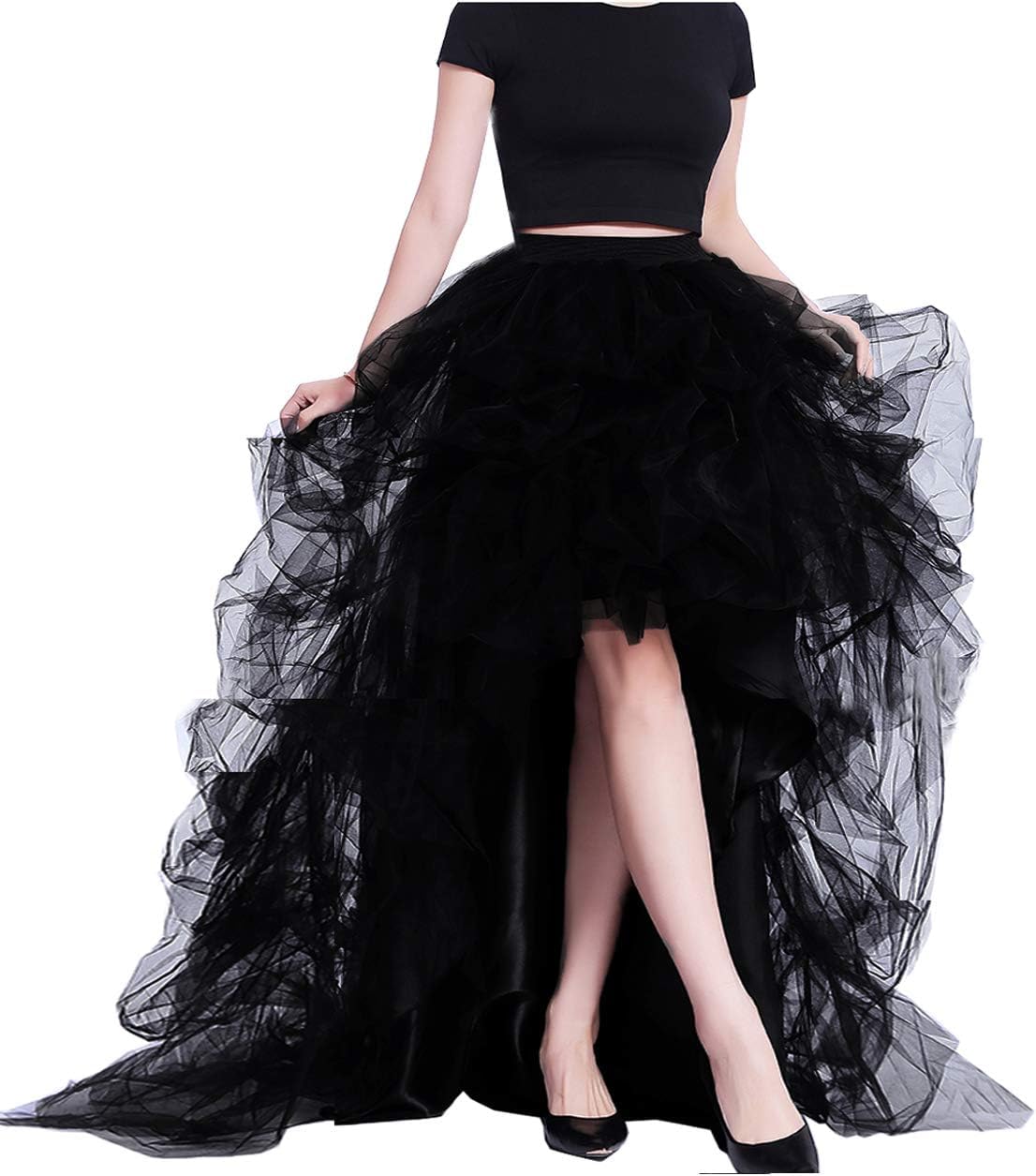 Long Maxi Skirt Floor Length Tulle High Waist High Low Tiered Layered Skirt Night Out for Women Wedding Bridal Party