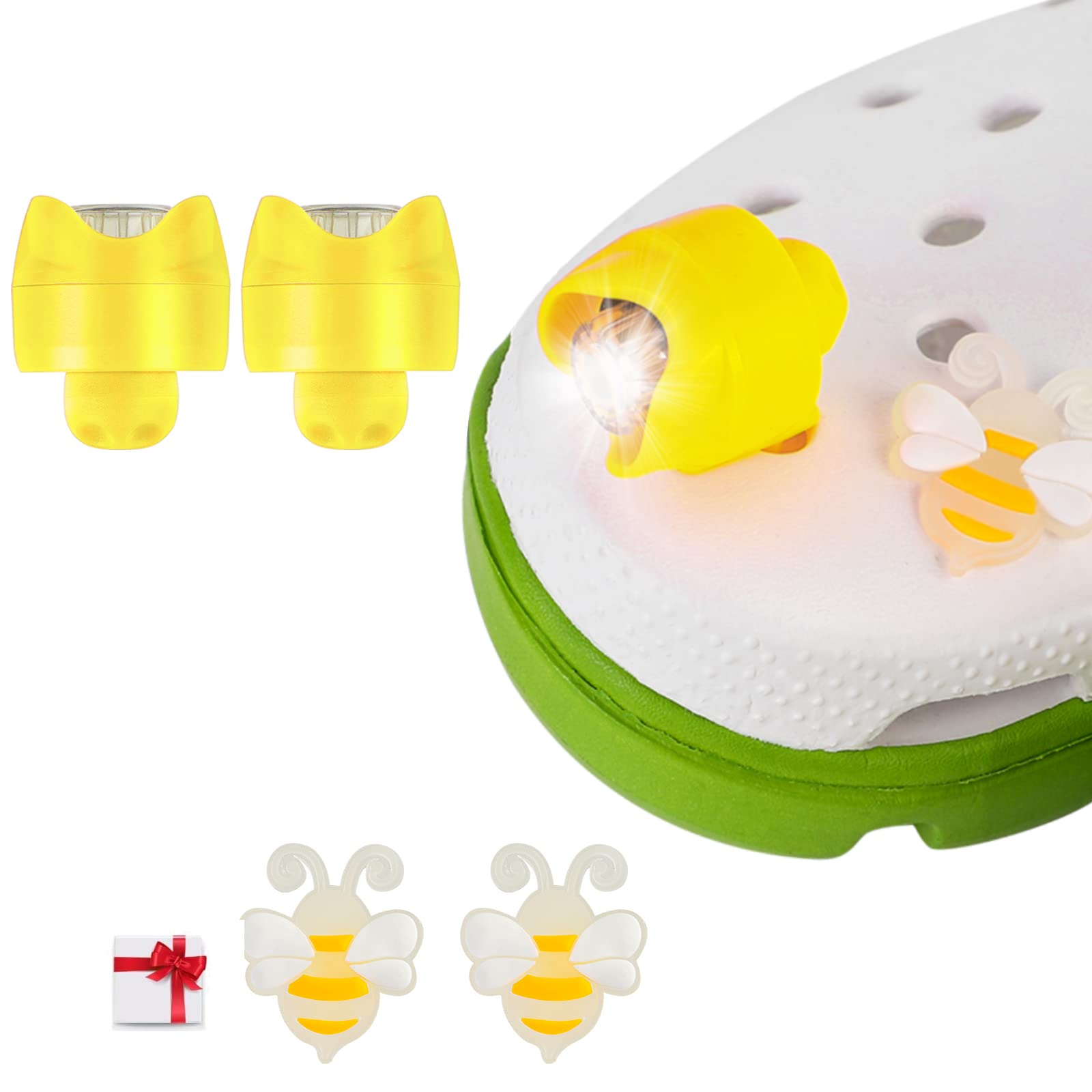 SUPERNIGHT Headlights for Croc, 2Pcs Croc Lights for Shoes and 2Pcs Luminous Shoe Charms Decoration for Dog Walking, Handy Camping, Home Life, IPX5 Waterproof, Ultra Bright and Long Lasting (Yellow)