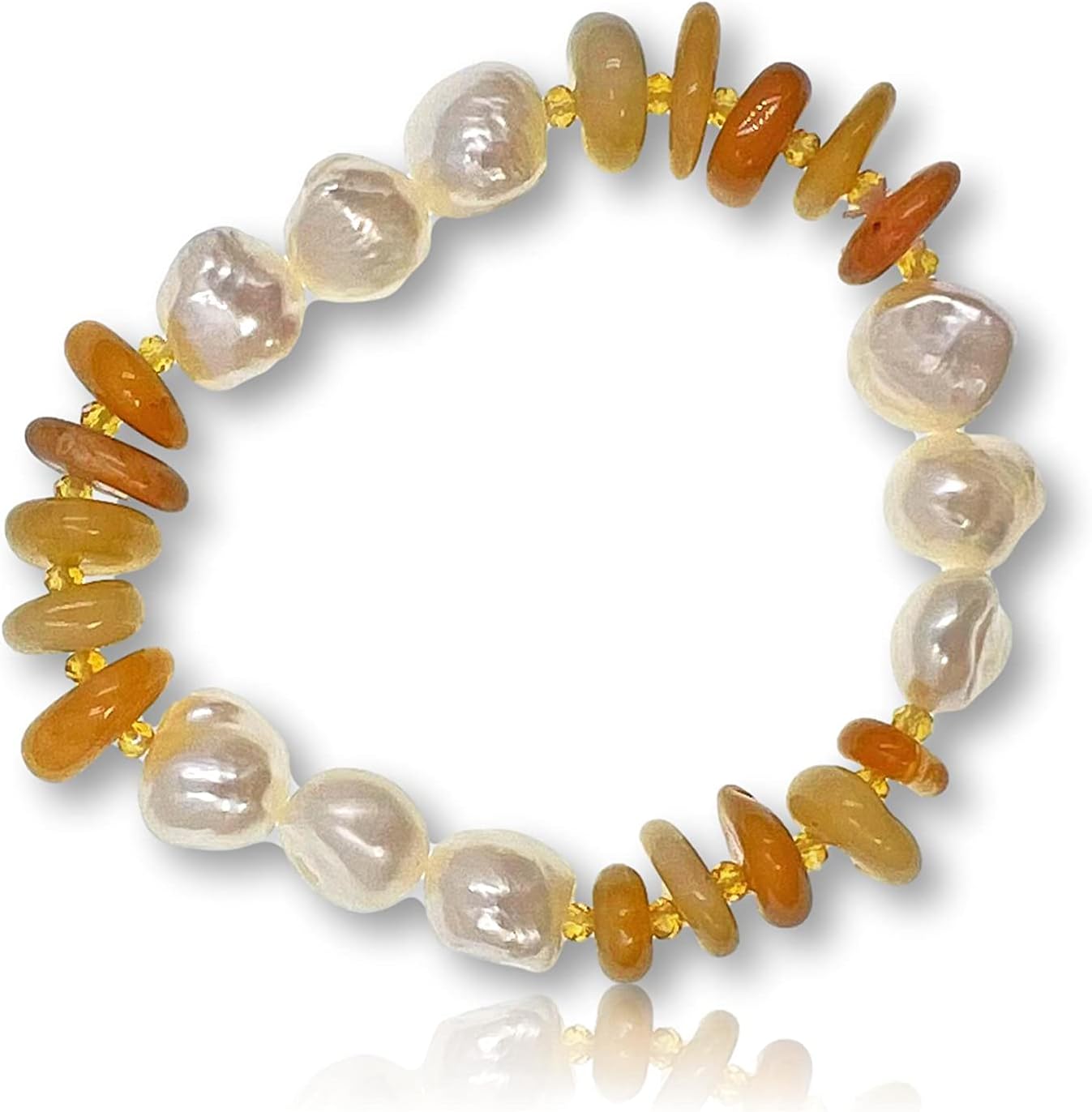 MGR Stretch Bracelet for Women. 7.5-8" Aquamarine, Lapis, Pink Opal, Strawberry Quartz, Yellow Jade, Amethyst, Peruvian Amazonite, Larimar & Genuine White Freswater Pearl