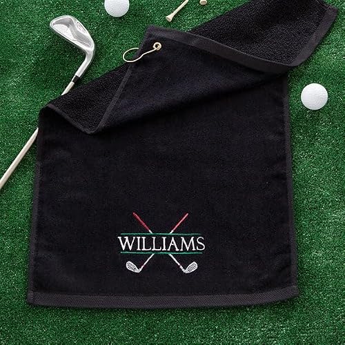 Personalization Universe Golf Towel with Crossed Clubs Embroidery, Custom Golf Towel with Name Option, Cotton Velour Golf Towel Gift for Men, Women and Golf Towels for Golf Bags - Thumbnail 2