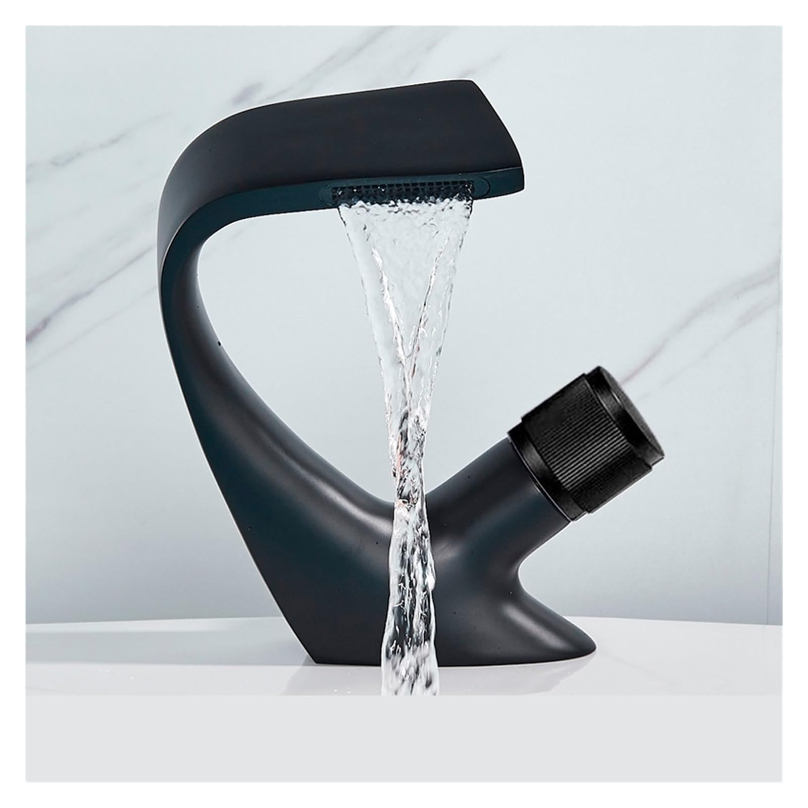 Mélangeur de bain froid et chaud en laiton massif noir mat avec bec cascade design