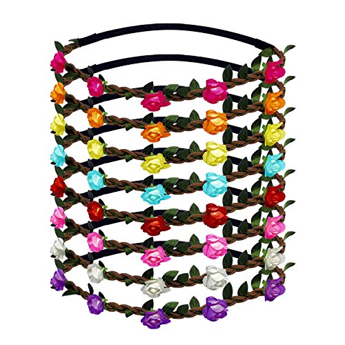 HBF8-PiecesLot-Bandeau-Elastique-de-Faux-Fleurs-Serre-tete-Florale-de-Plage-Accessoire-Cheveux-Femme-Vacances-