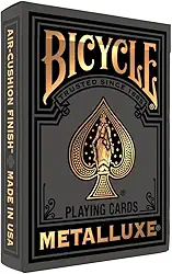 Bicycle Baralho Metalluxe preto e dourado – Deck metálico premium – Tamanho clássico de pôquer, design de luxo colecionável, ótimo para noite de jogos, presentes e meias