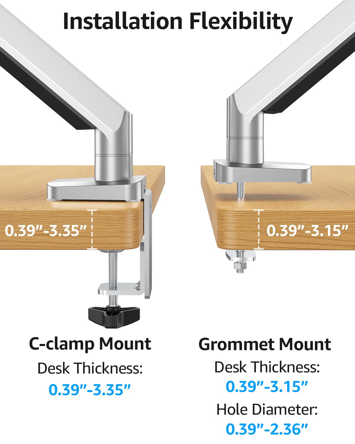 MOUNTUP Supporto da scrivania per doppio monitor, in alluminio pressofuso completamente regolabile, braccio doppio per monitor con molla a gas, supporto per monitor per computer adatto a 2 schermi da