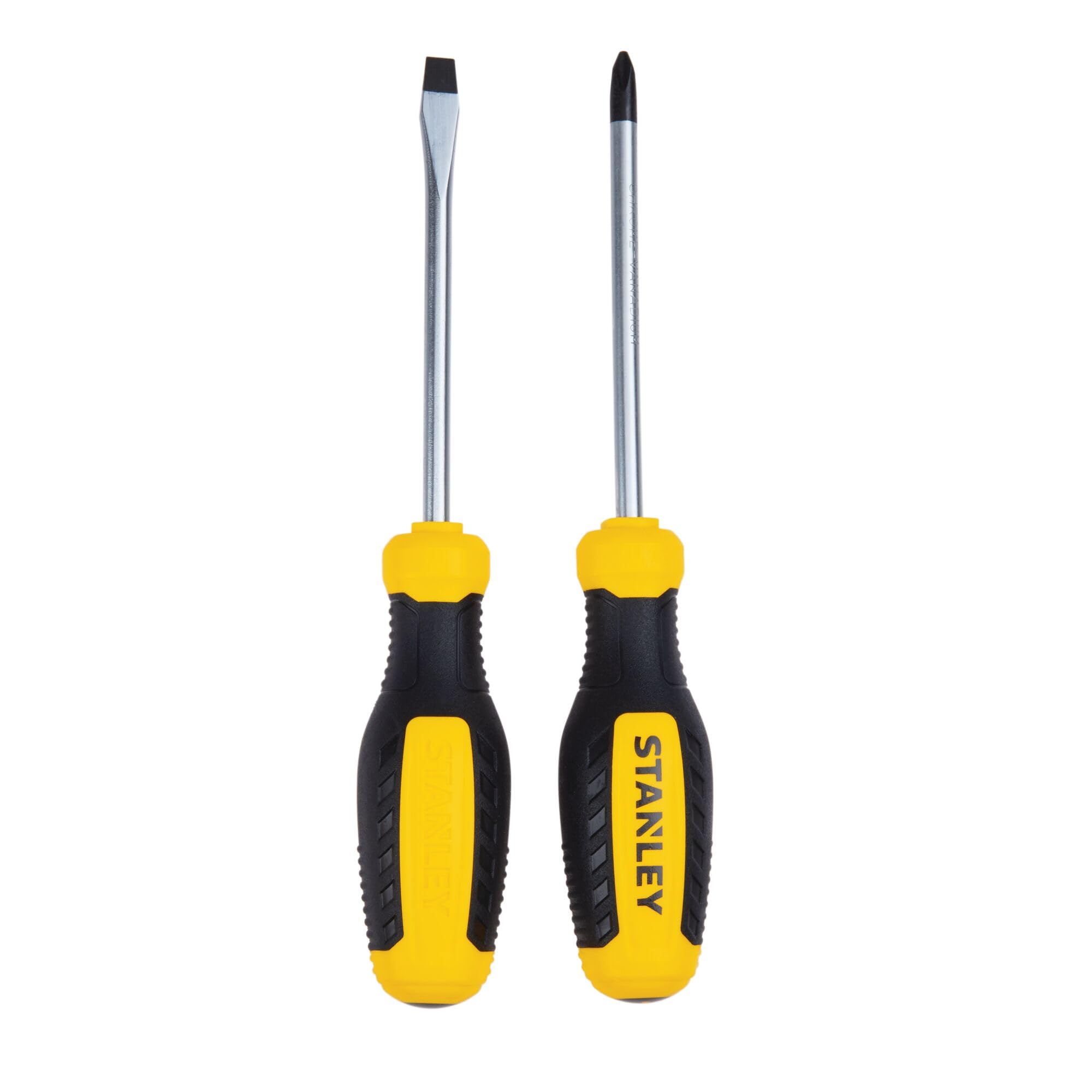 Screwdriver Set, Ergonomic Bi-material Handle, 2 Pc (STHT60126) | Phillips #2 and 1/4 in. flat head screwdriver, ergonomic, bi-material, heat-treated, precise, black phosphate tips