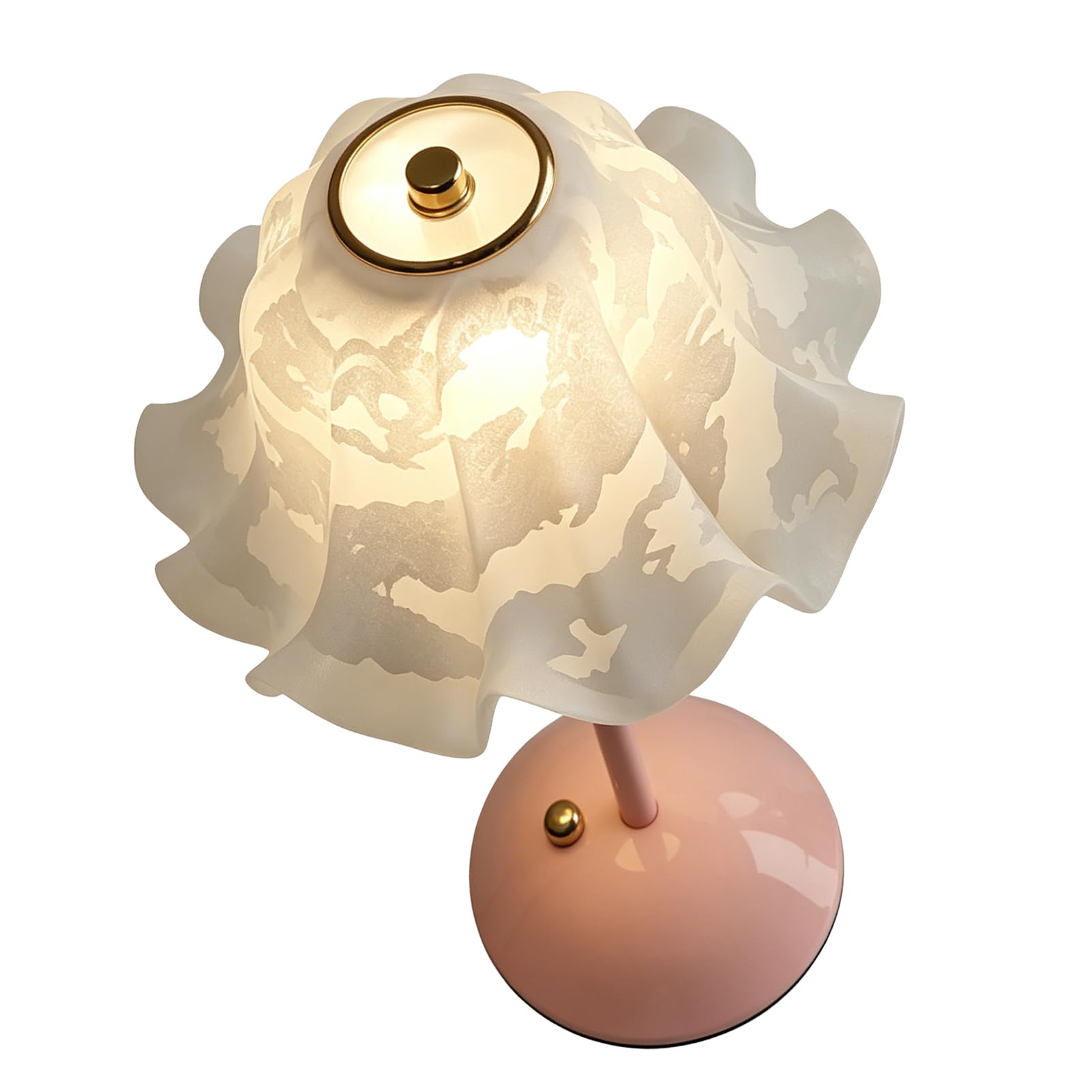 YWBL-WH Lampada da Tavolo a Fiori Senza Fili con Paralume in Vetro Petalo | Costruito in Ferro, Batteria Ricaricabile da 1200 MAh, Ricarica USB, Luce Calda Senza Sfarfallio per Comodino della Camera