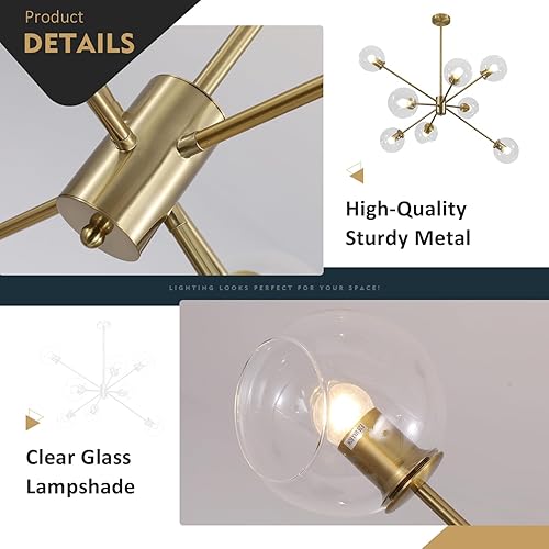 Miniatura 3 de BOKT 8 luces modernas de globo dorado Sputnik candelabro contemporáneo de bola de vidrio transparente lámpara de burbuja iluminación latón Sputnik