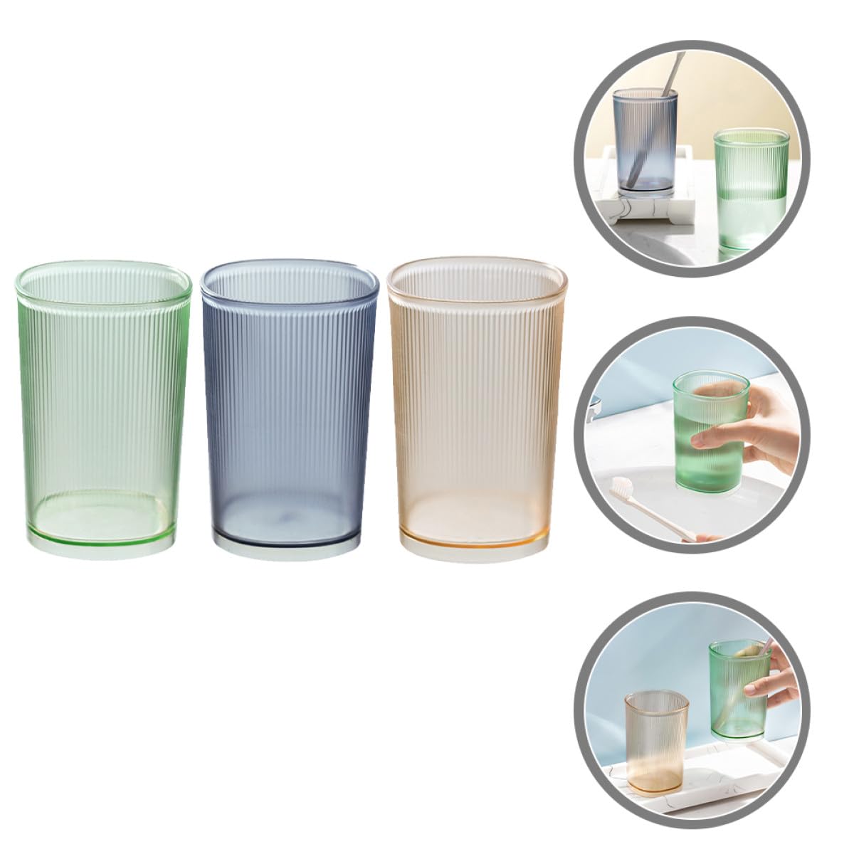 3 Piezas Vasos para Cepillos de Dientes y Enjuague Bucal de 500ml, Diseño Simple Acabado Mate, Material Pet Resistente y Apilable para Uso Hogar