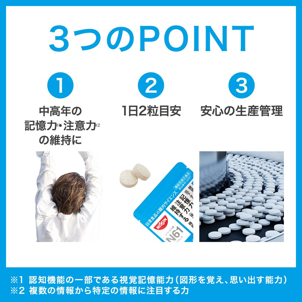 日清食品 腸内サイエンス ビフィズス菌 N61 乳酸菌 サプリメント 30日分