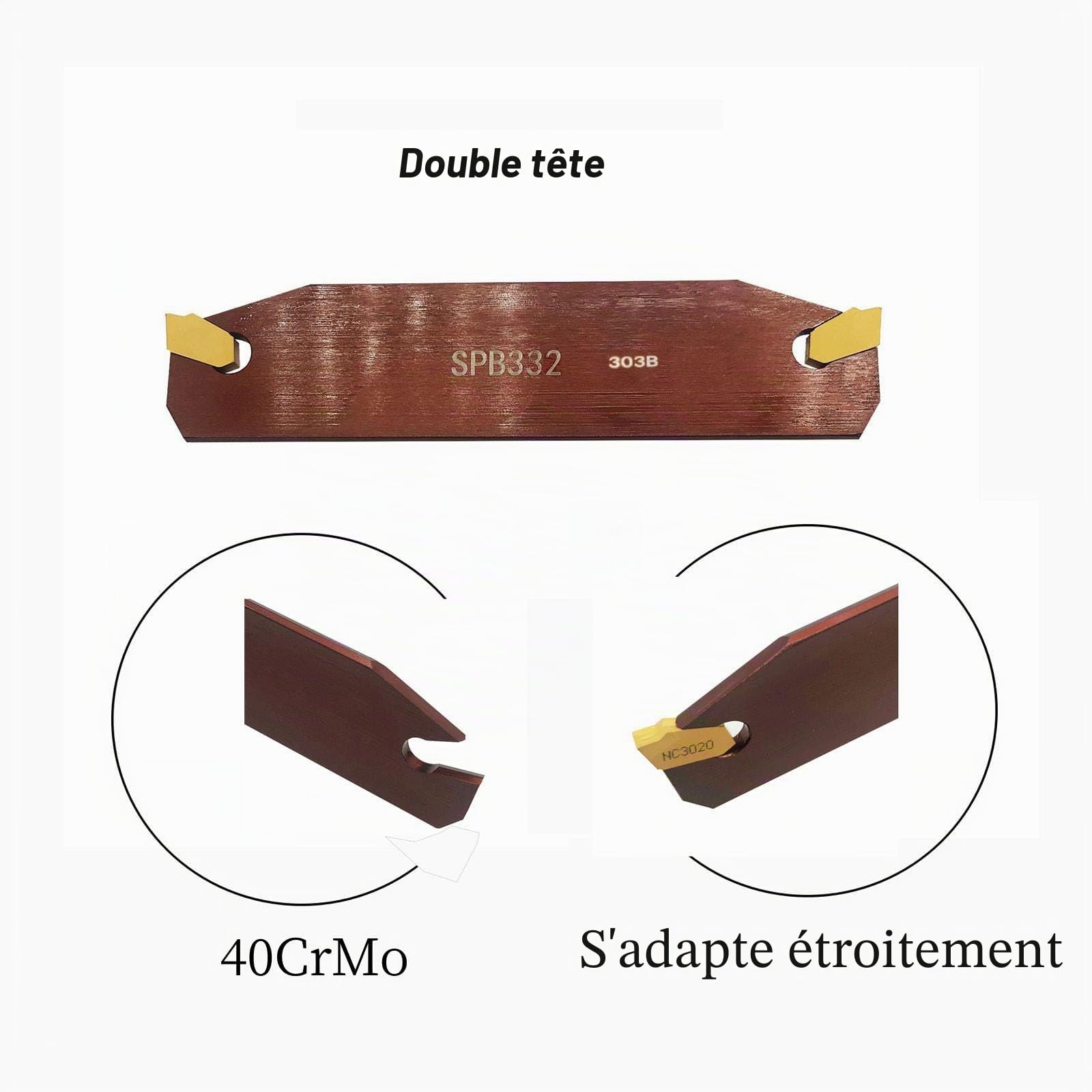 Outils de rainurage SPB332 / SPB32-3 Outil de planche à découper, et 12 inserts en carbure de 3 mm SP300 / ZQMX3N11-1E pour couper les rainures.