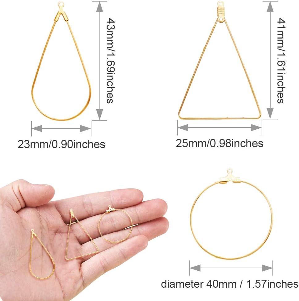 60pcs Earrings Beading Hoop Earring Finding Teardrop Earring Triangle Earring Round Hoop Earring for Jewelry Making DIY Crafts Art Creation Girl Gift