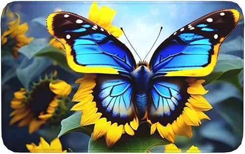 Miniatura 9 de Felpudo de bienvenida con diseño de mariposa azul girasol.* 20 x 31.5 pulgadas, alfombra de entrada para interiores y exteriores. Absorbente y