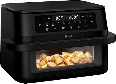 Haier Freidora de Aire Doble Cajón Flex 11L con Divisor y Ventana, 8 en 1: Air Fry, Grill, Asar, Hornear, Secar, Recalentar, Descongelar, Cocción Lenta, Sync, Antiadherente, Lavavajillas [HAF3ADW]