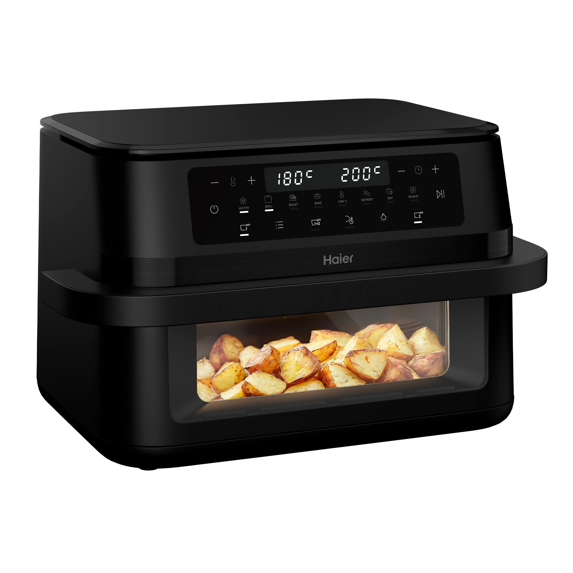 Haier Freidora de Aire Doble Cajón Flex 11L con Divisor y Ventana, 8 en 1: Air Fry, Grill, Asar, Hornear, Secar, Recalentar, Descongelar, Cocción Lenta, Sync, Antiadherente, Lavavajillas [HAF3ADW]