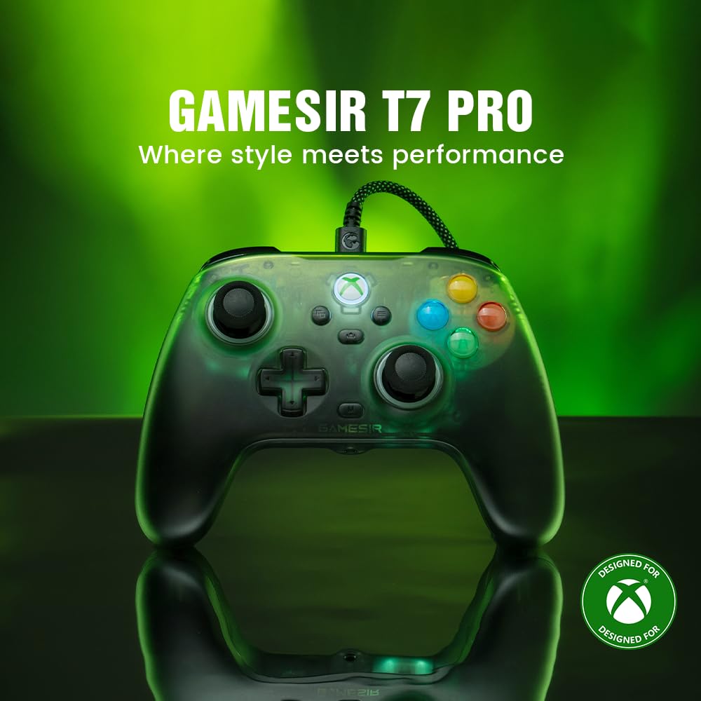 GameSir T7 Pro Mando con cable Xbox/PC – Verde retro, Efecto Hall, RGB