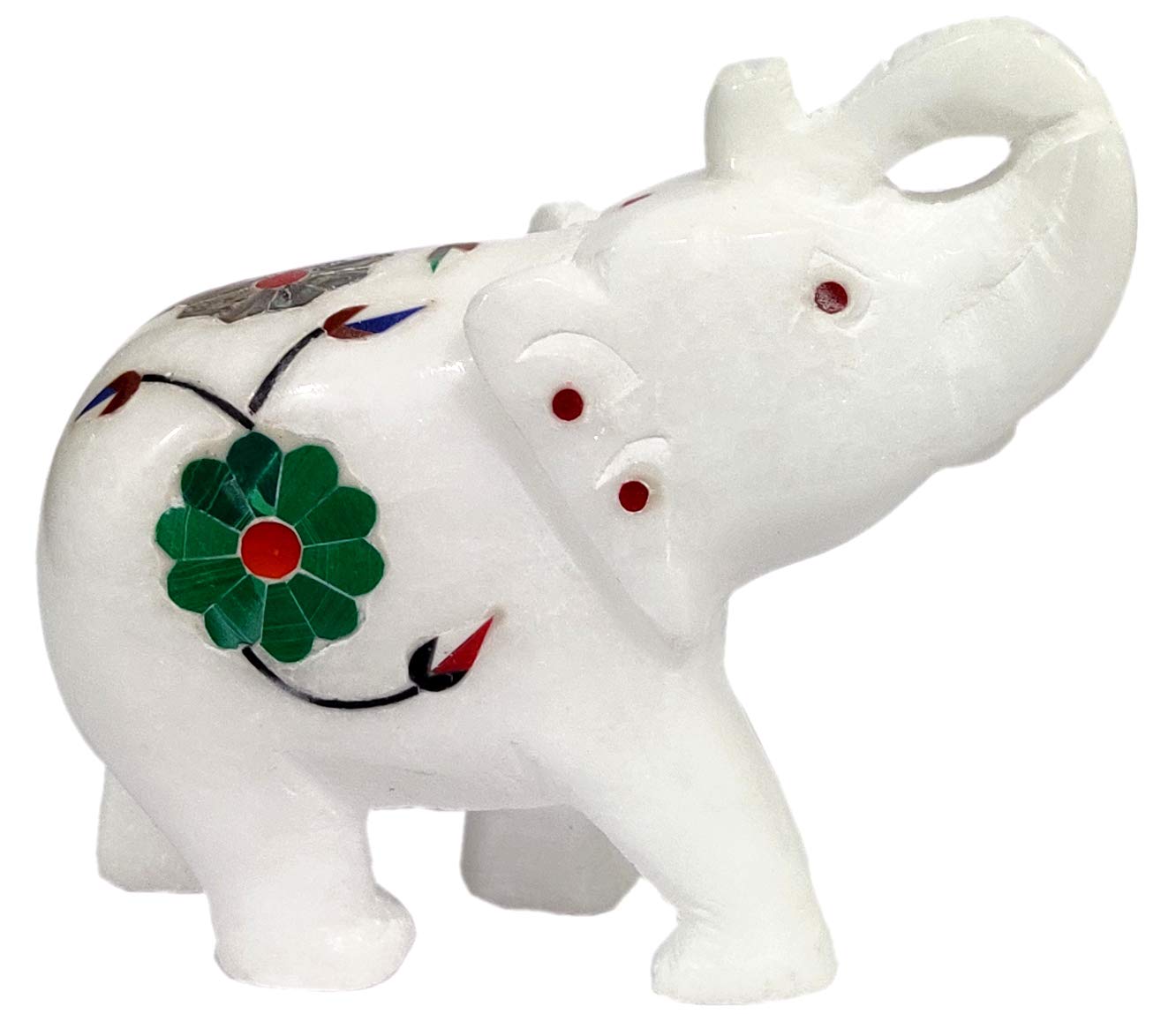 Purpledip Statue en marbre « Éléphant élégant » : incrustation de pierres précieuses - Cadeau de collection (12106)