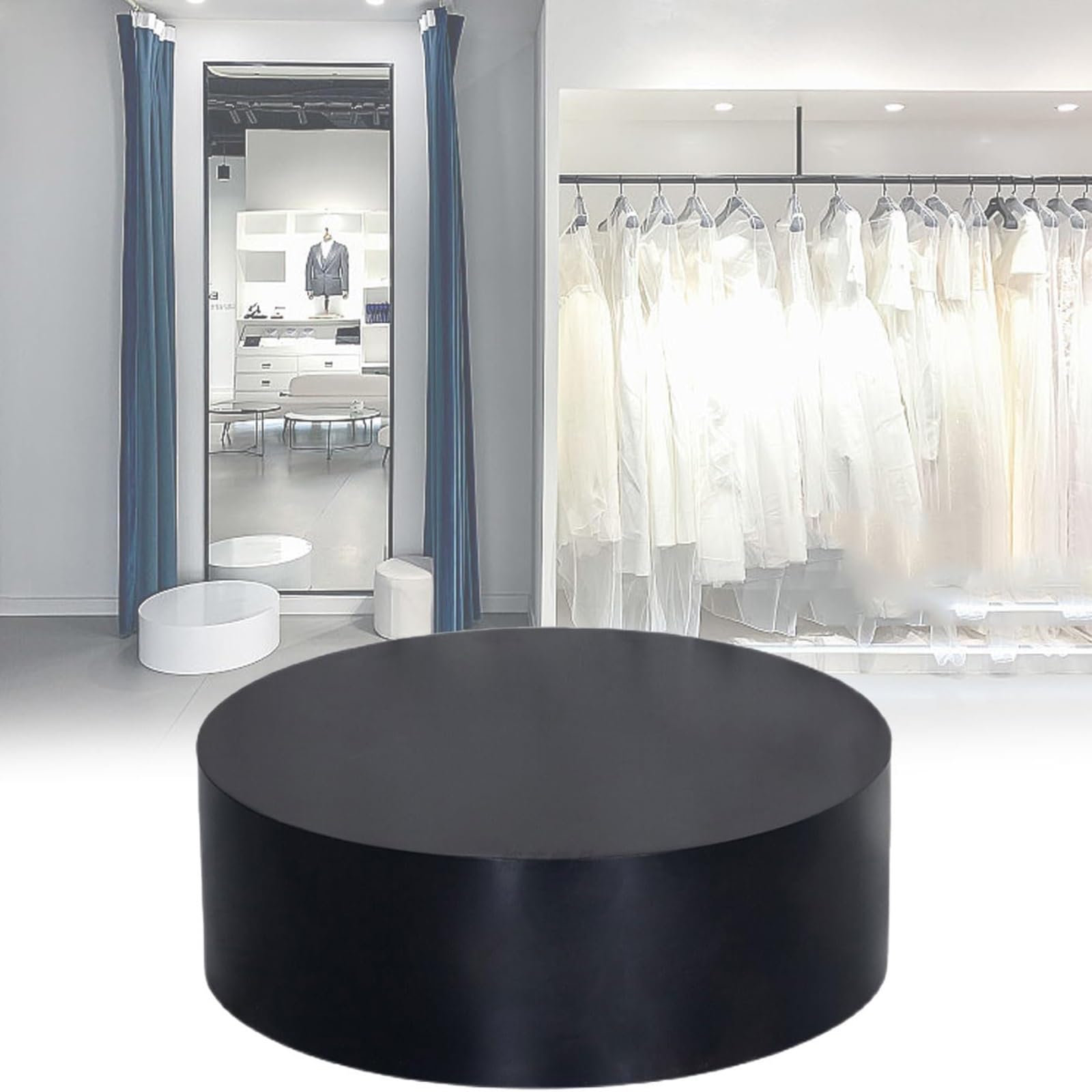 Présentoir rond de vitrine pour agencer les mannequins de mode