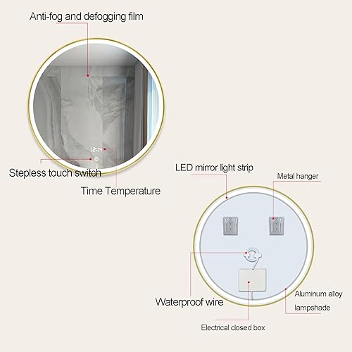 Miniatura 6 de Espejo de baño LED, espejo de baño con luces, regulable continuamente, antivaho, a prueba de roturas, memoria, espejo de tocador iluminado de 3