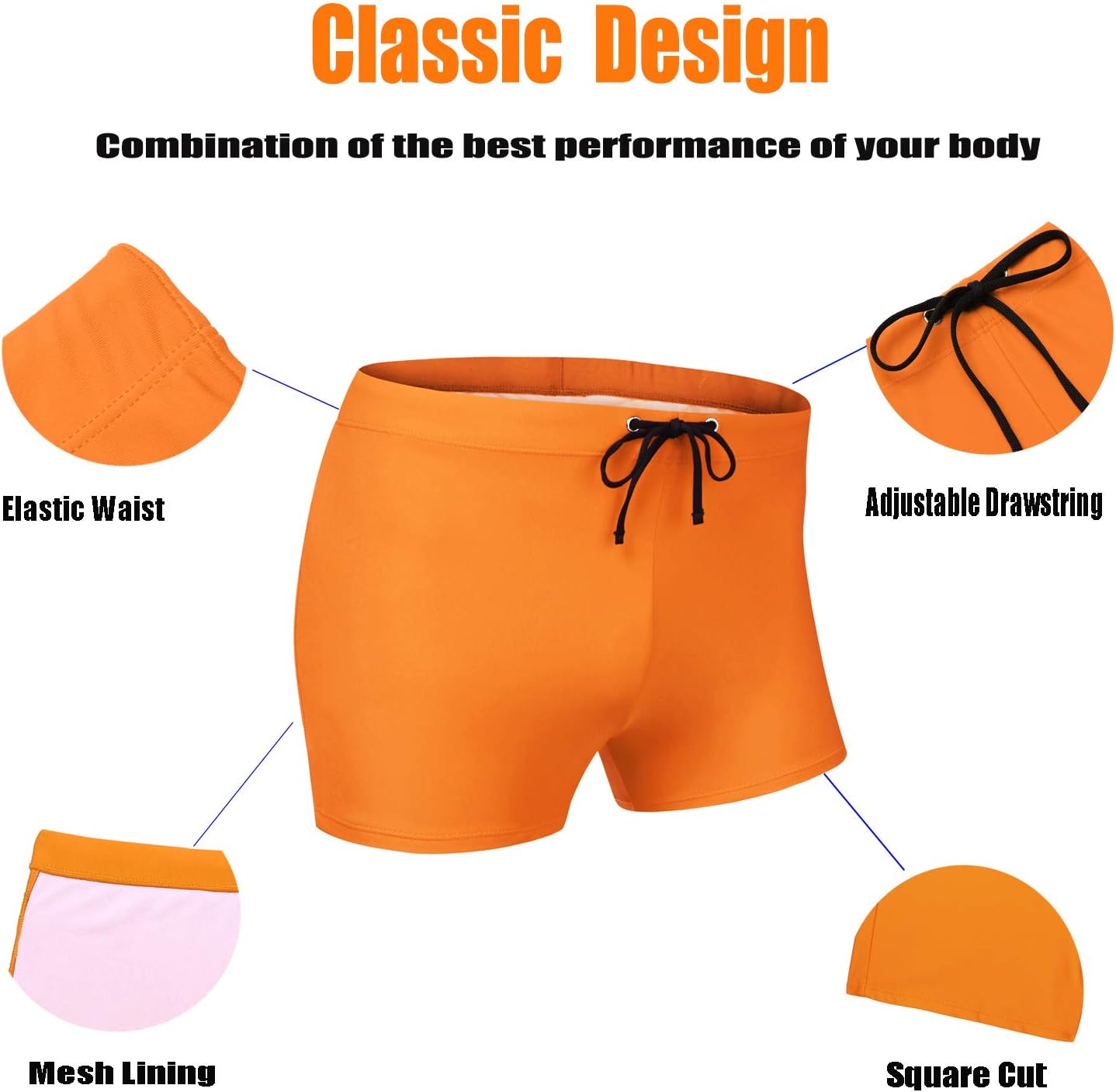 COOFANDY Swim Trunks for Men Sexy Swim Brief Square Leg Swimsuit Swimming Short Bathing Suit with Pocket S-XXL - Image 4