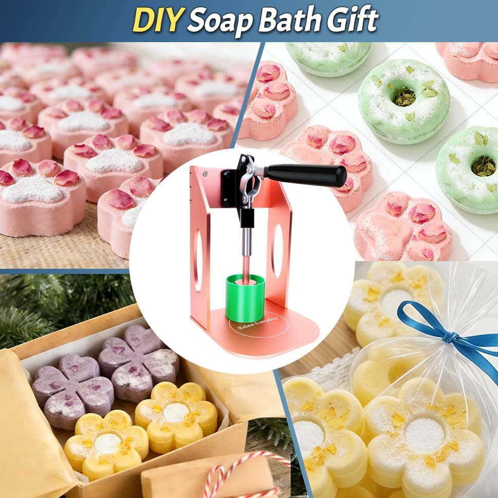 Bath Bomb Press Machine Upgraded Version,with 4PCS Bath Bomb Mold,All-Aluminum Soap Making Machine Kit for Adults Beginners (Pink)