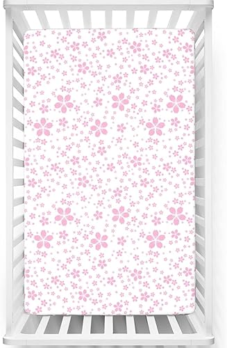 Sábana bajera ajustable con temática de flor de cerezo, sábana de colchón suave para niños pequeños, sábanas de cuna para niña o niño, rosa pálido,