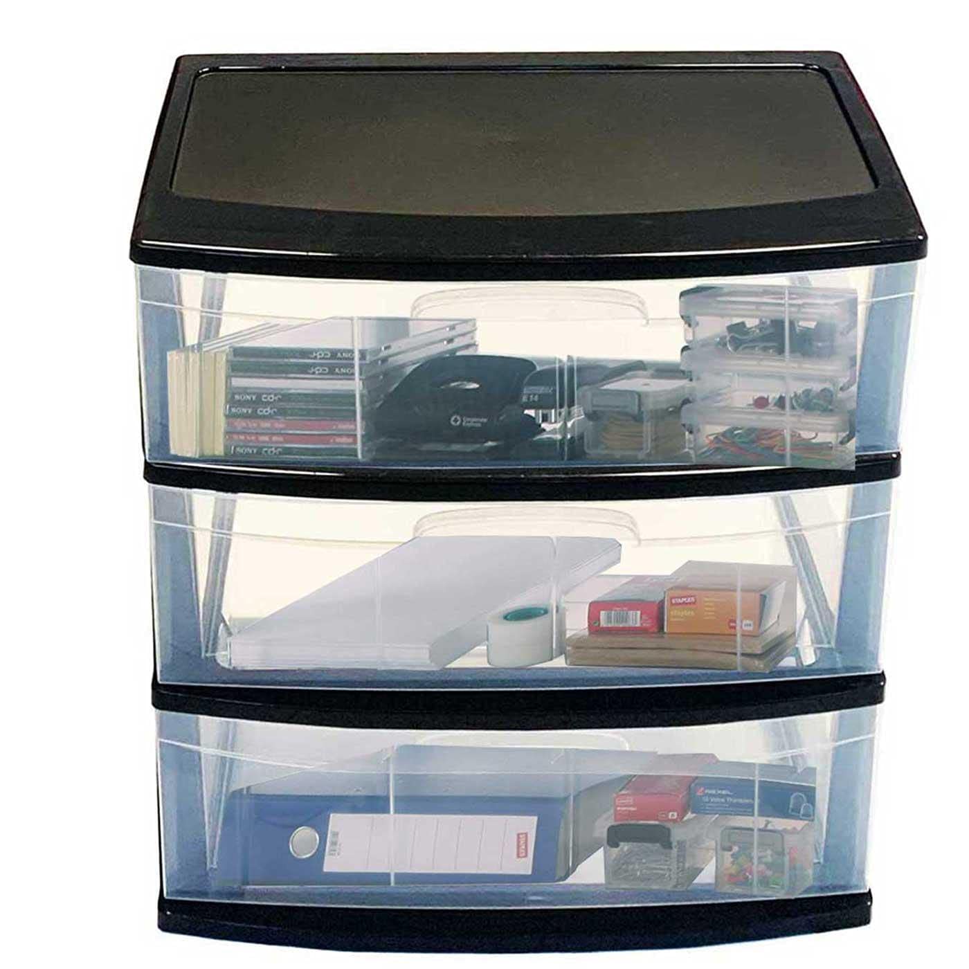 Acan Tradineur - Caisson d’organisation “Nilo” - Idéal pour la maison ou le travail - Fabriqué en plastique - 3 tiroirs translucides - 61 x 56 x 40 cm - Couleur Noir