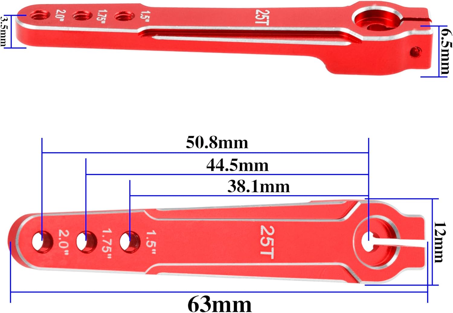 2Pcs ShareGoo Aluminum 2.0inch 25T Servo Arm Horn Long Steering Servo Arms Compatible with Futaba Savox Xcore HL HSP HD Power Rc Servos for RC Airplanes RC Plane Car (Red)