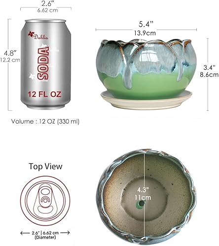 Miniatura 4 de Dahlia Macetero de cerámica esmaltada de goteo grande, poco profundoancho de 8.3 pulgadas, maceta para suculentas, color azul