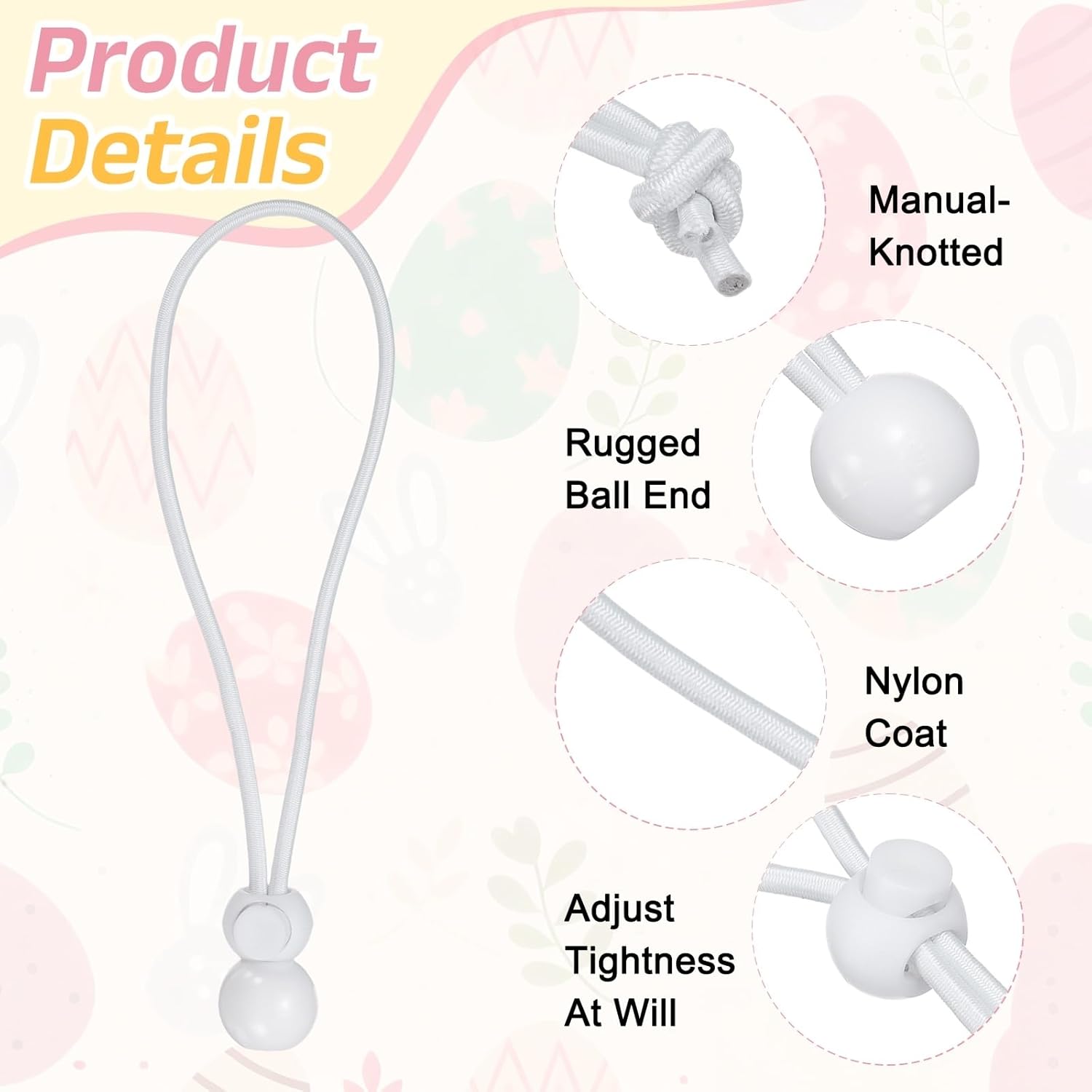 PATIKIL Ball Bungee Cords, (20cm / 8 Inch, White) (10 PCS) Universal Bungee Tie Downs, Suit for Shelter Camping Cargo Outdoor Roller Blinds Tents Canopies Tarp