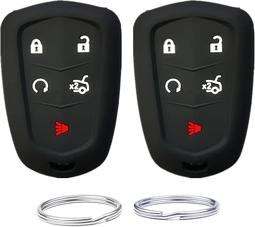 Funda de silicona para llavero compatible con Cadillac ATS CT6 CTS SRX XT5 XTS Escalade ESV 2014-2019. Número de pieza HYQ2AB HYQ2EB (5 botones)