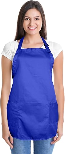 Miniatura 2 de Delantal de cocina para restaurante u hogar, estilo pechera, de hilado de poli algodón (2 bolsillos)