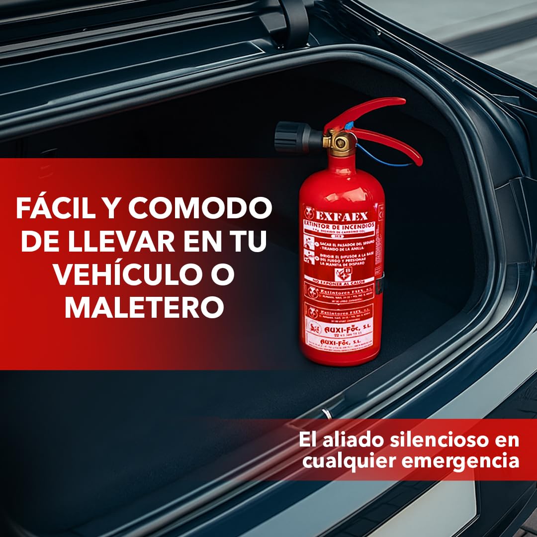 AUXI-FOC | Extintor de gas CO2, 2Kg | Ideal para Cocina, Coche, Hogar, Oficina o Taller | Extintor de Coche o Casa Compacto y Seguro | Extintor Fiable | Extintor de Incendios Potente y Eficaz.