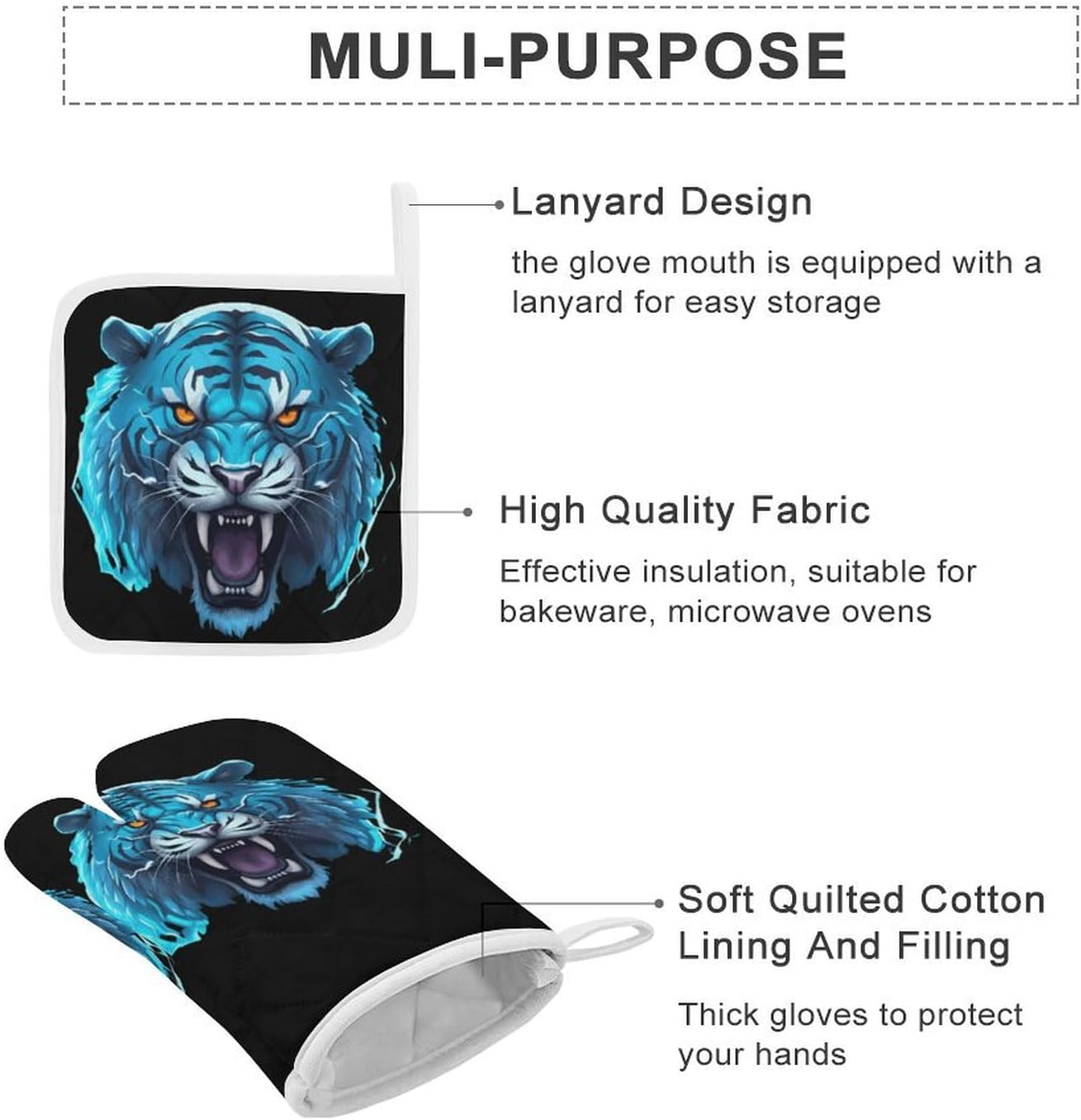 Tiger-1 4 Pcs Oven Mitts and Pot Holders Set High Heat Resistant Long Kitchen Oven Glove Potholders