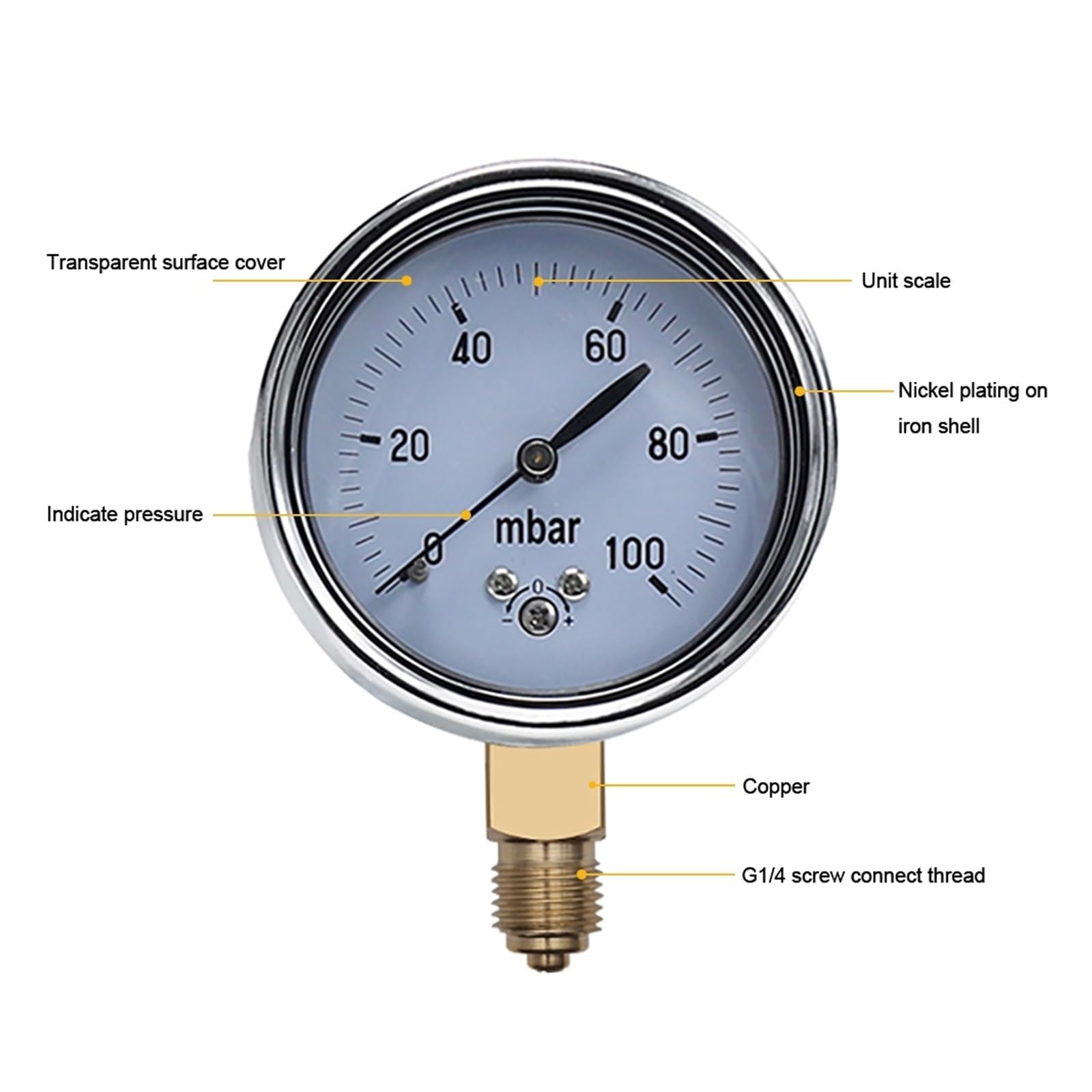 Manometer, 0-16 mbar 50 mbar 60 mbar 100 mbar 200 mbar Kalibrierbares Mbar-Druckmessgerät Mbar-Messgerät Einstellbares Gas-Mikro-Manometer-Manometer(0-200mbar)