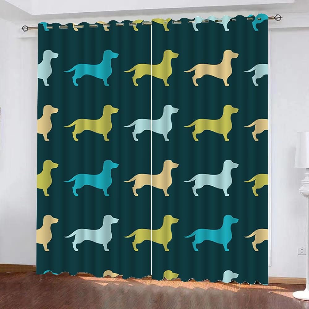 3D Dachshund Blackout Curtains Polyester Fabric 2 Panels 117x138cm Thermal Insulated Room Darkening Eyelet Curtain Cartoon Dog Window Drapes for Home Decoration(Image 23-7)