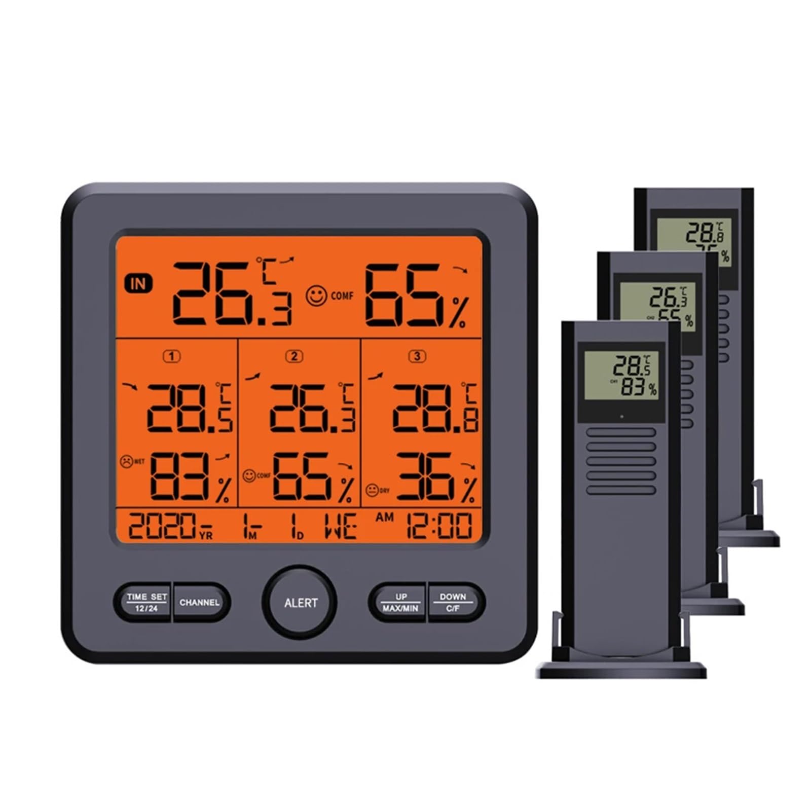 Drahtlose Wetterstation mit digitalem Temperatur- und Hygrometer für Innen und Außen, inklusive 3 Fernsensoren für Smart Homes