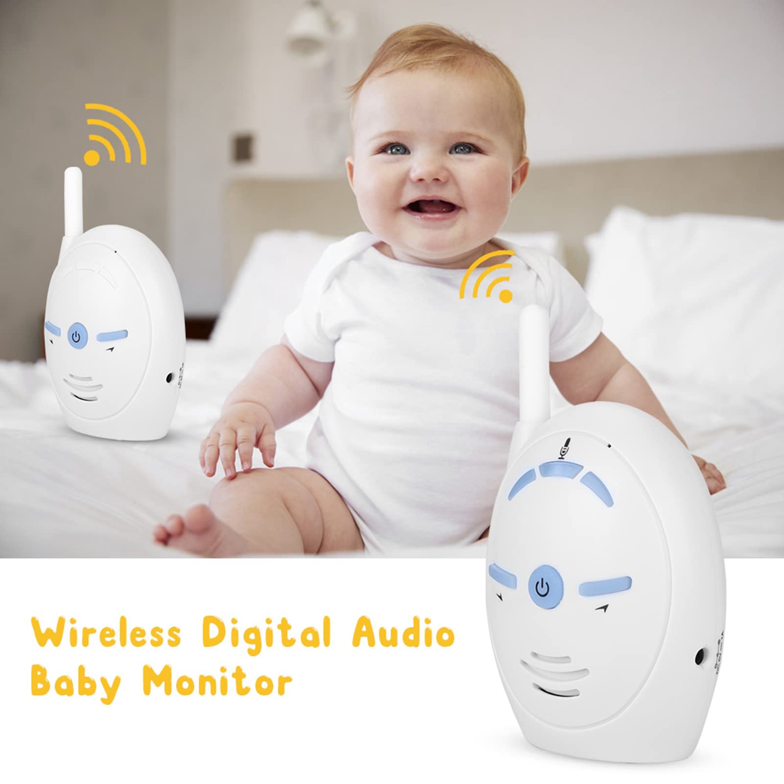 FILFEEL Babyphone Moniteur Audio Numérique pour Bébé Interphone sans Fil 2,4 GHz avec Fonction Vocale Bidirectionnelle, Longue Portée Jusqu'à 250 M (sans Batterie)(US)